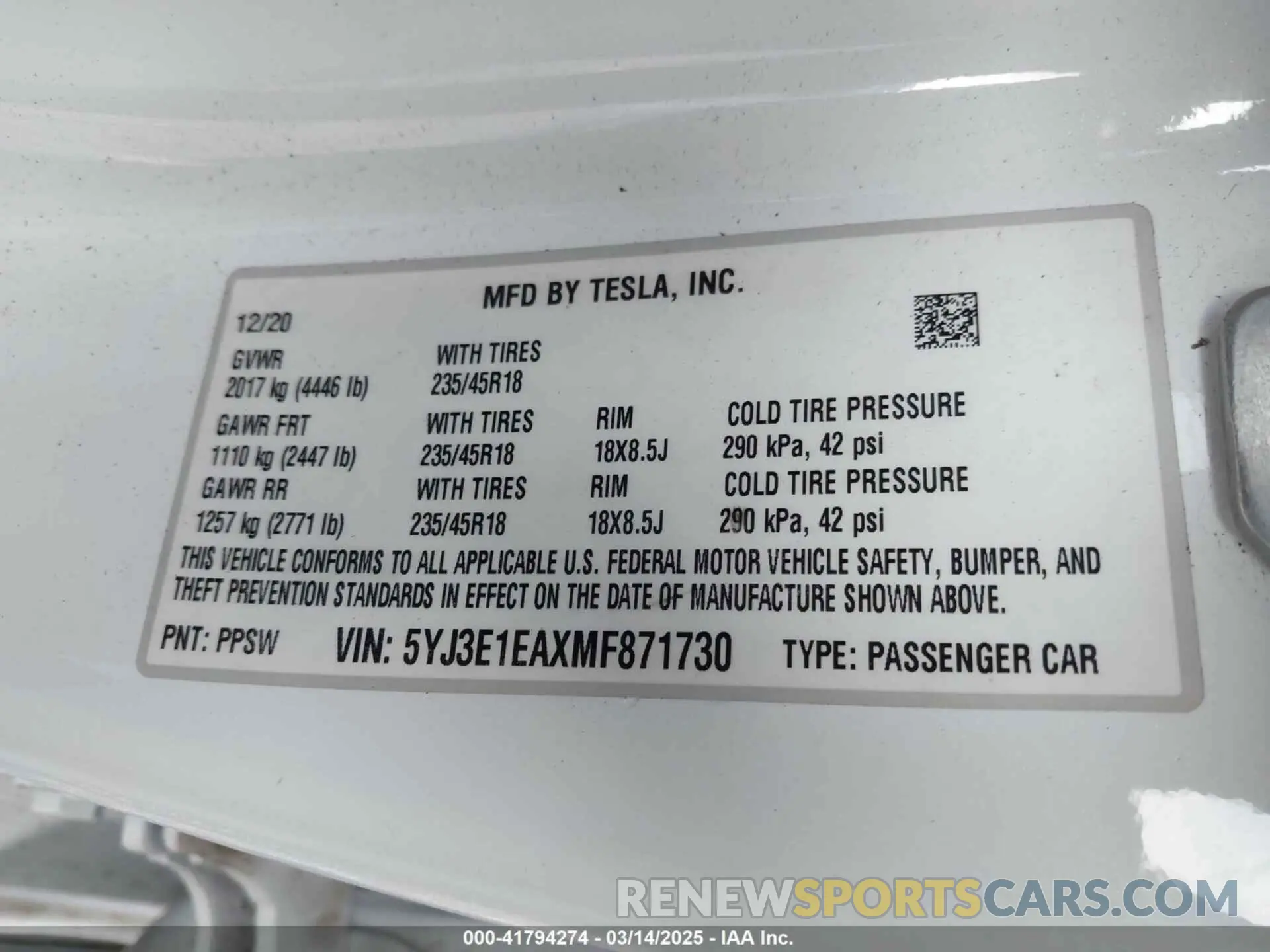 9 Photograph of a damaged car 5YJ3E1EAXMF871730 TESLA MODEL 3 2021