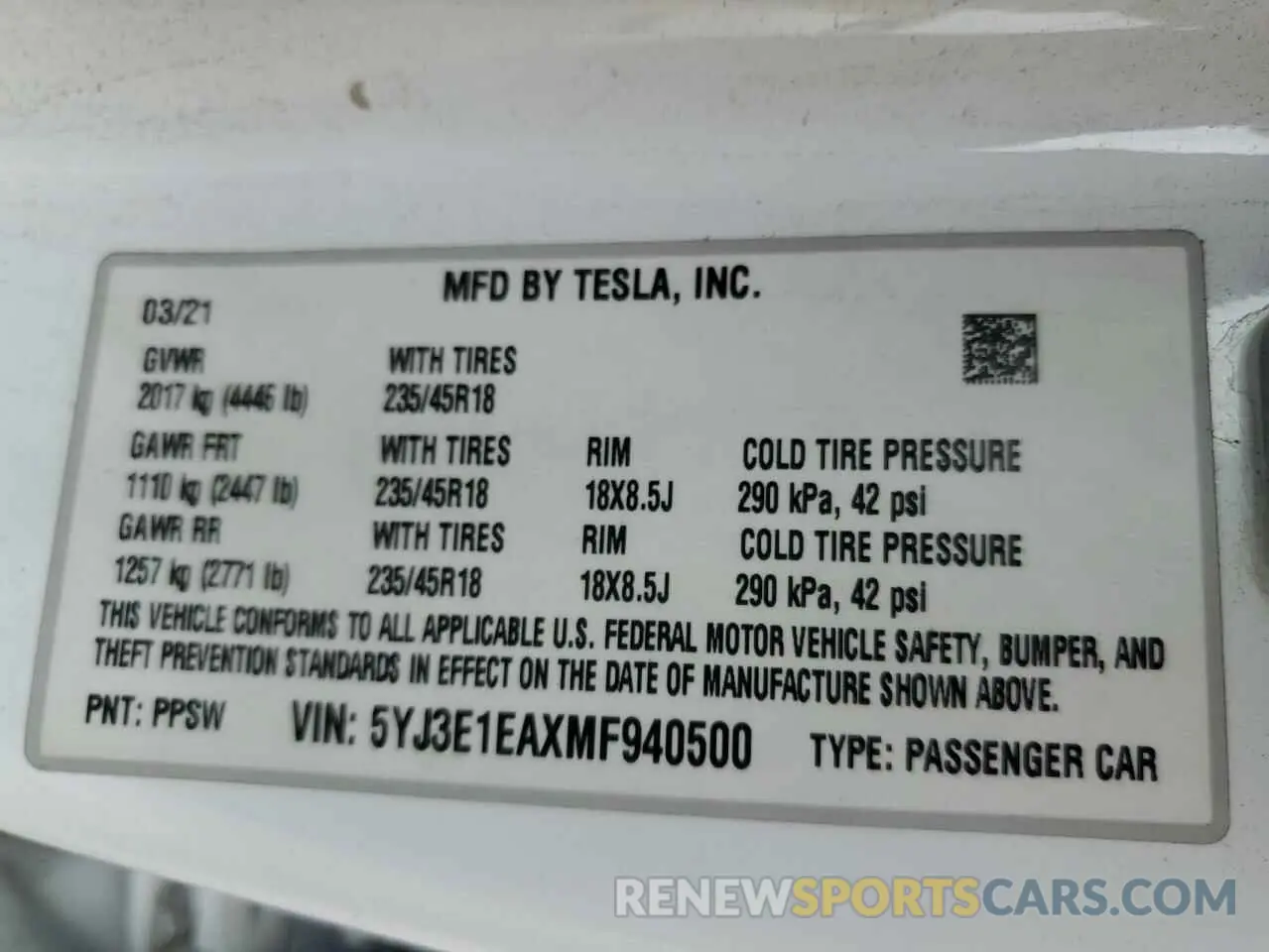 12 Photograph of a damaged car 5YJ3E1EAXMF940500 TESLA MODEL 3 2021
