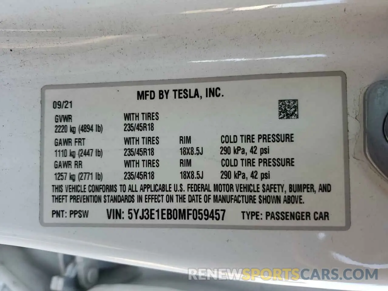 15 Photograph of a damaged car 5YJ3E1EB0MF059457 TESLA MODEL 3 2021