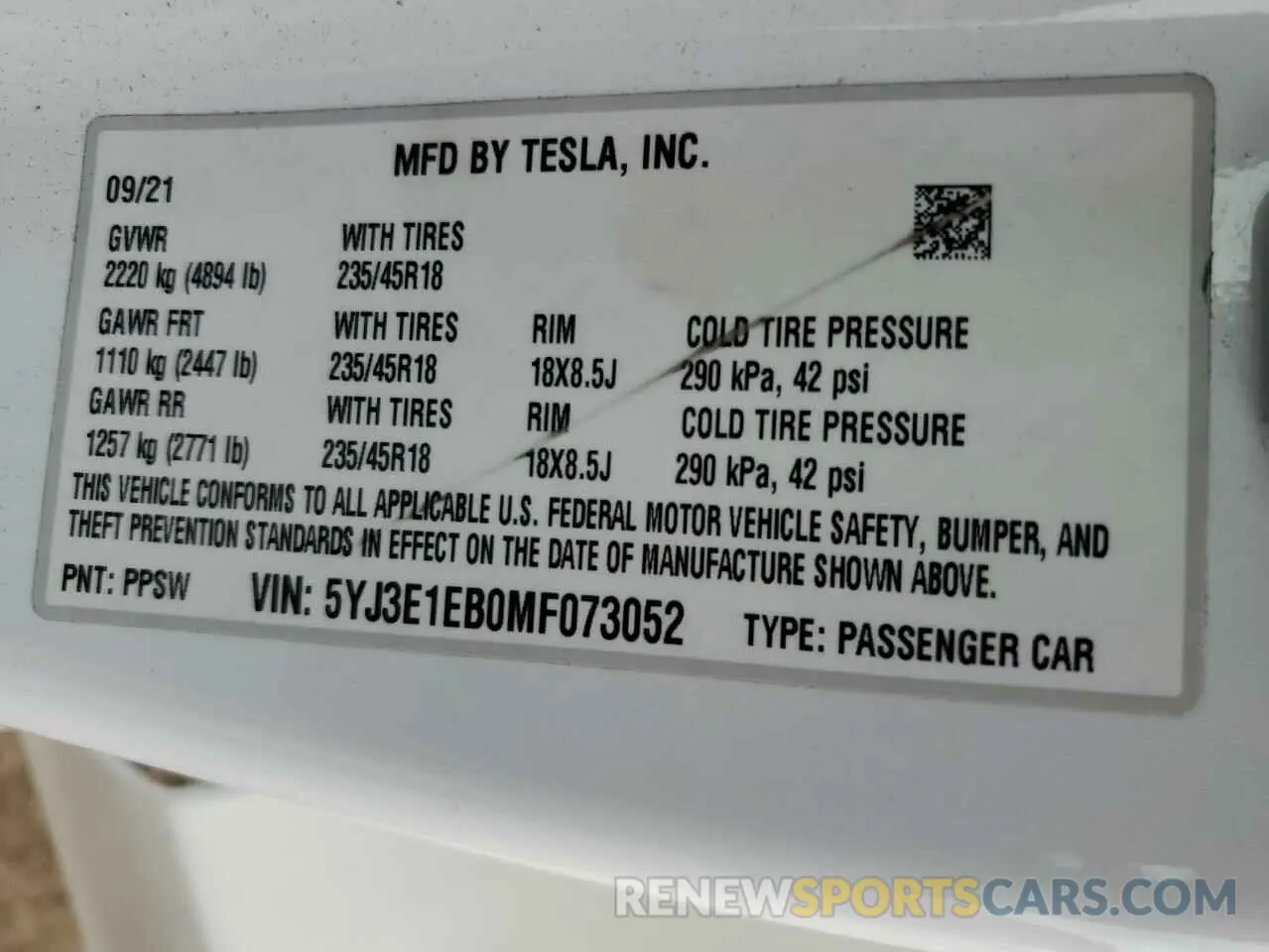 15 Photograph of a damaged car 5YJ3E1EB0MF073052 TESLA MODEL 3 2021