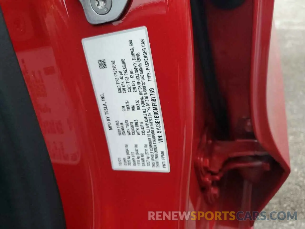 14 Photograph of a damaged car 5YJ3E1EB0MF087789 TESLA MODEL 3 2021