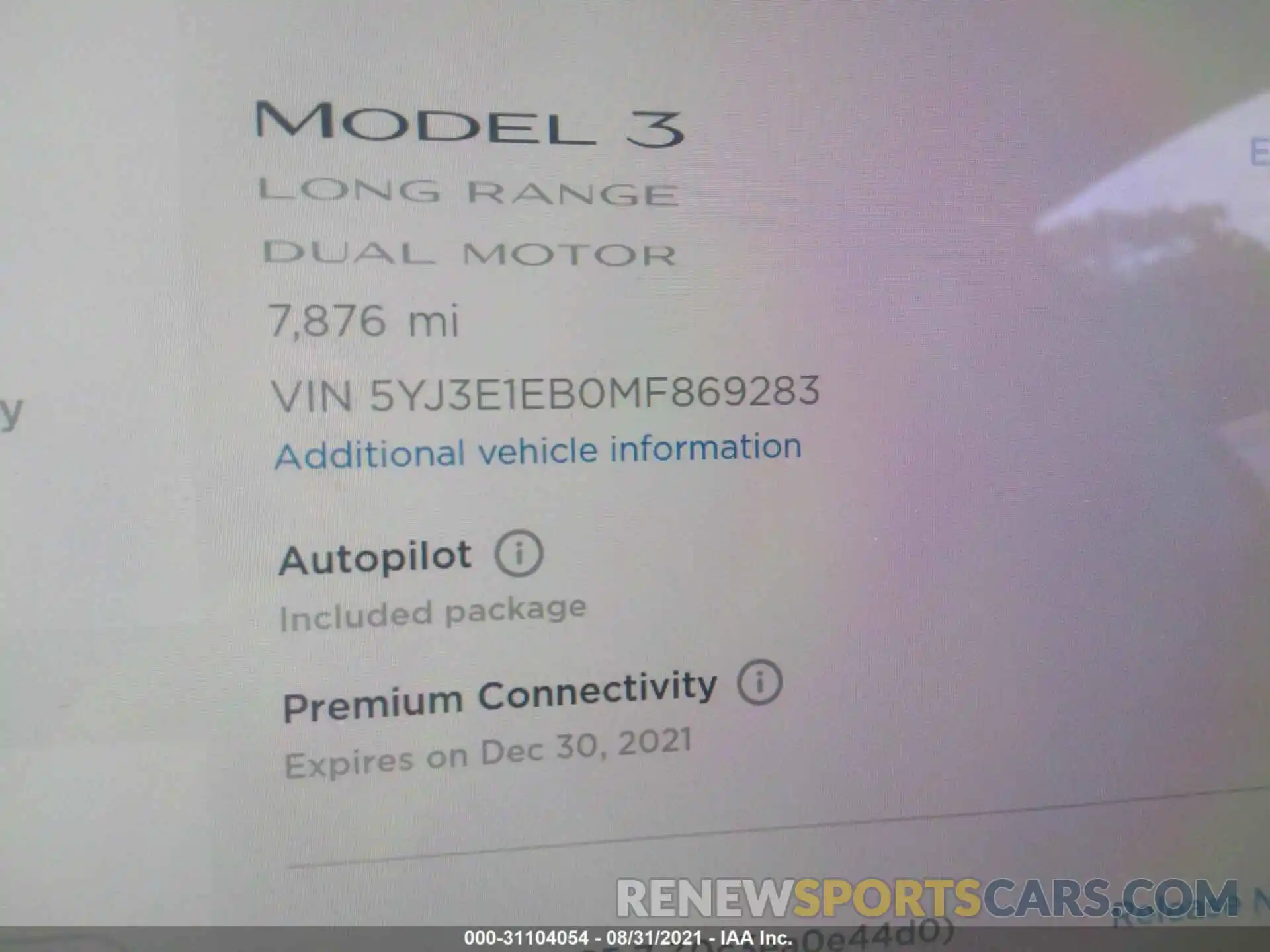 7 Photograph of a damaged car 5YJ3E1EB0MF869283 TESLA MODEL 3 2021