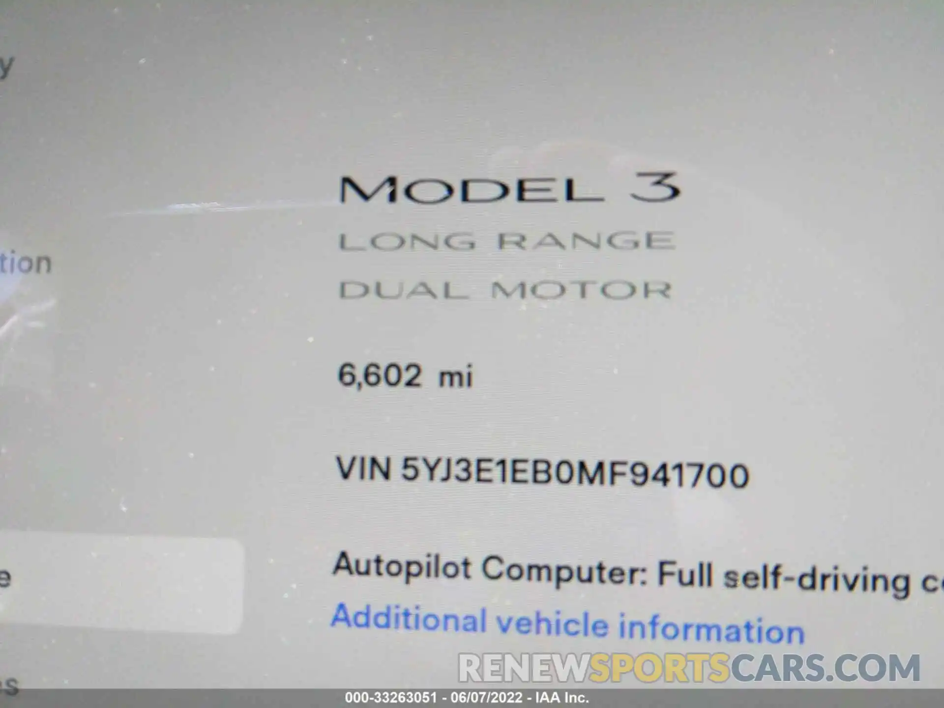 7 Photograph of a damaged car 5YJ3E1EB0MF941700 TESLA MODEL 3 2021