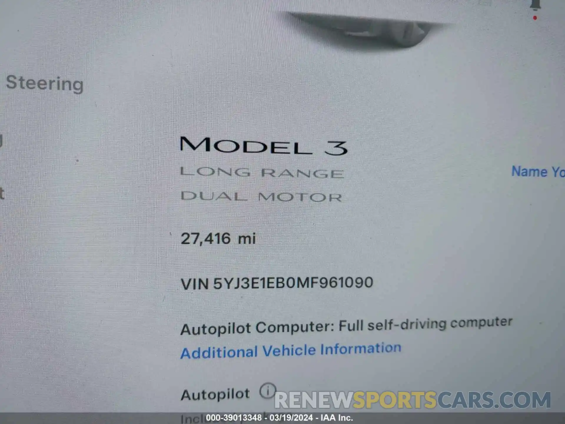 15 Photograph of a damaged car 5YJ3E1EB0MF961090 TESLA MODEL 3 2021