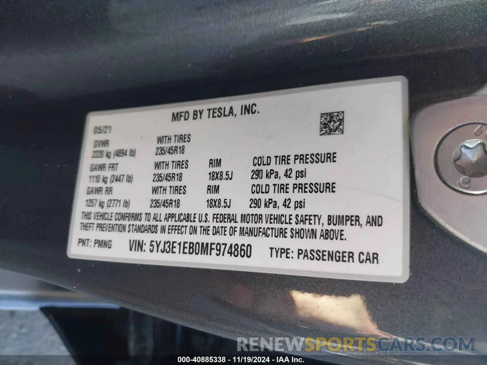 9 Photograph of a damaged car 5YJ3E1EB0MF974860 TESLA MODEL 3 2021
