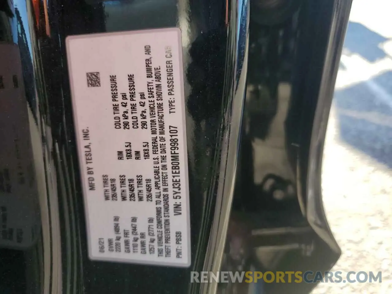 12 Photograph of a damaged car 5YJ3E1EB0MF998107 TESLA MODEL 3 2021