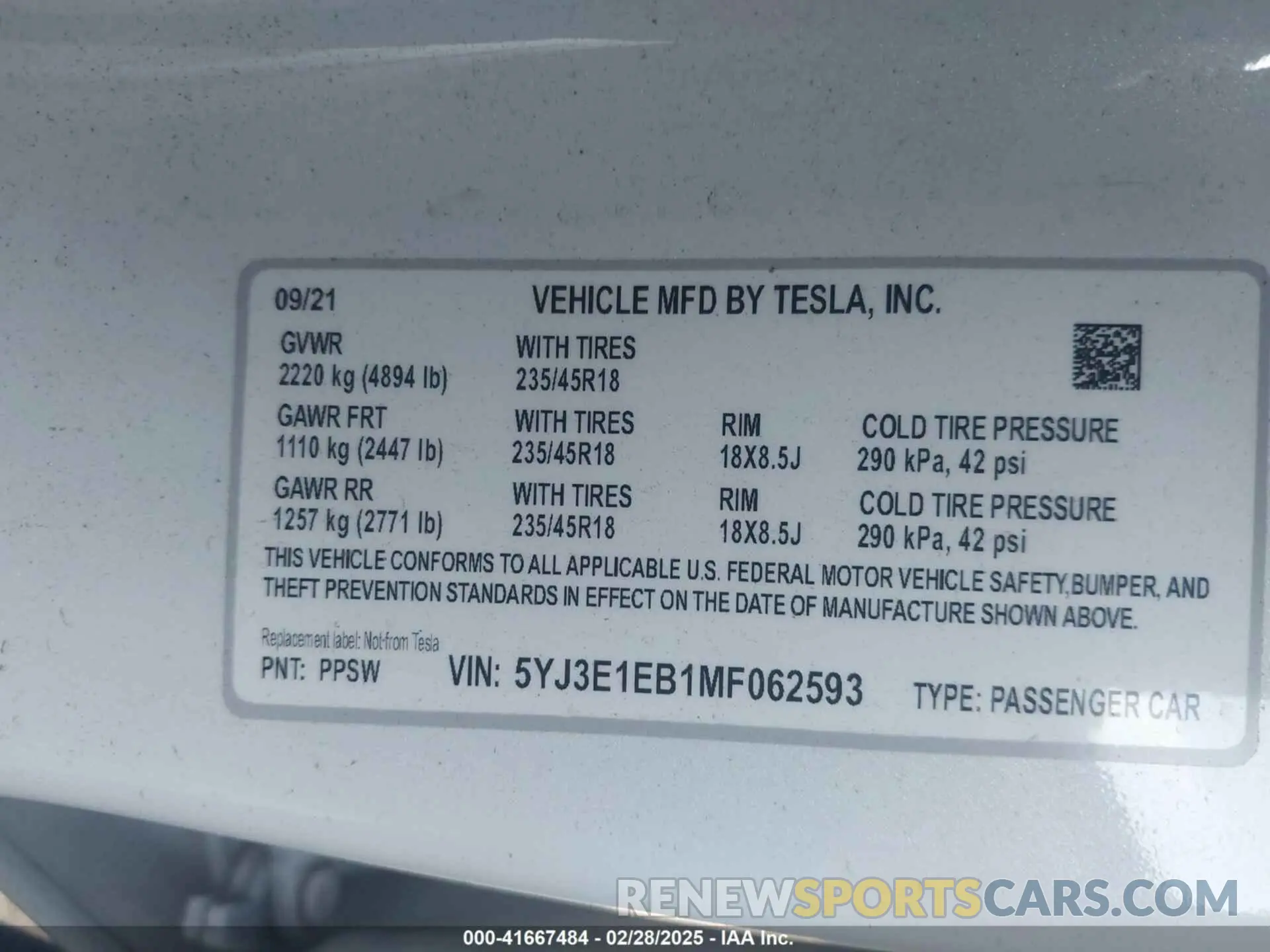 9 Photograph of a damaged car 5YJ3E1EB1MF062593 TESLA MODEL 3 2021