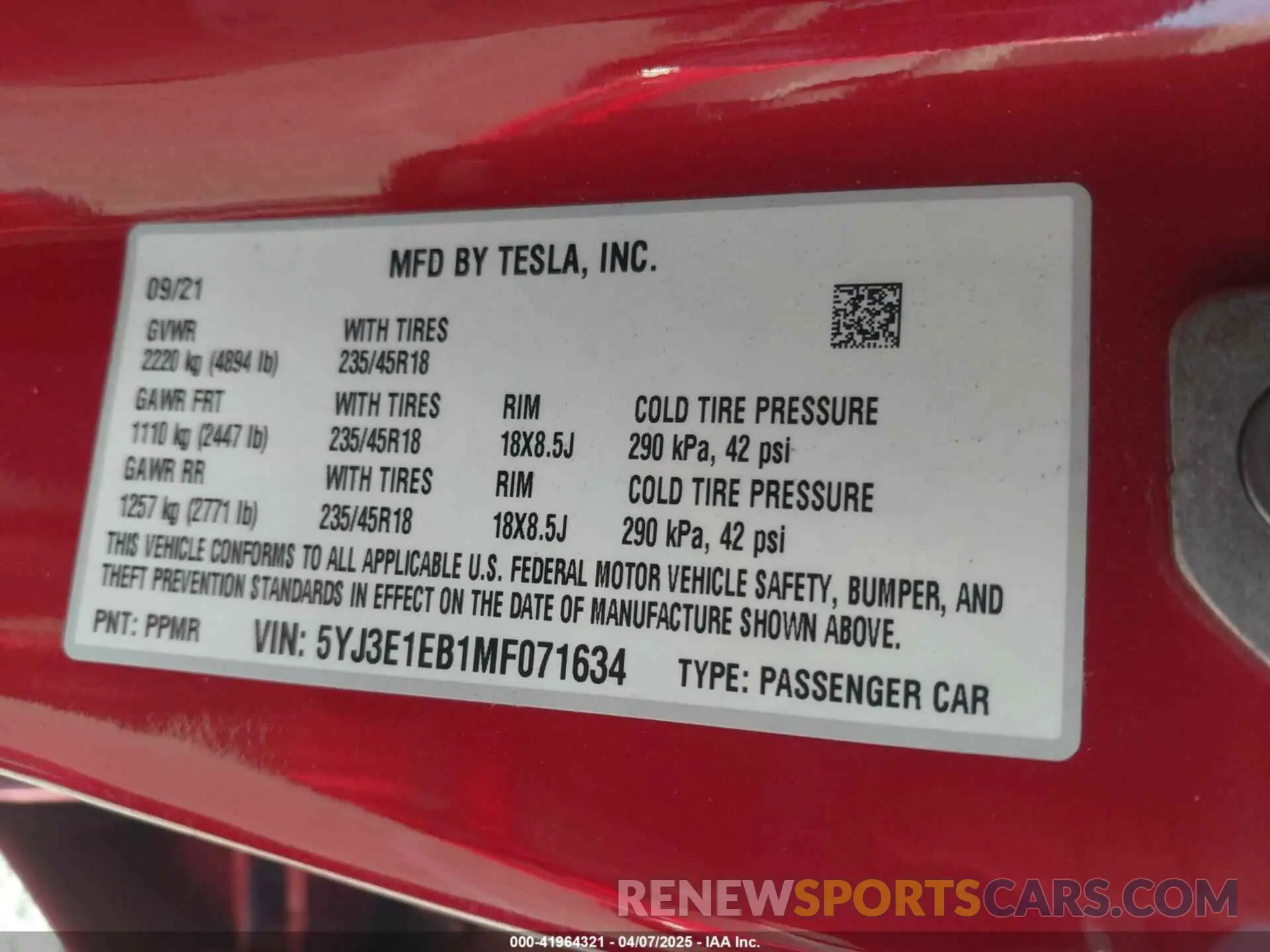 9 Photograph of a damaged car 5YJ3E1EB1MF071634 TESLA MODEL 3 2021