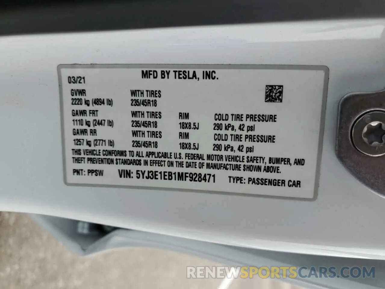 13 Photograph of a damaged car 5YJ3E1EB1MF928471 TESLA MODEL 3 2021