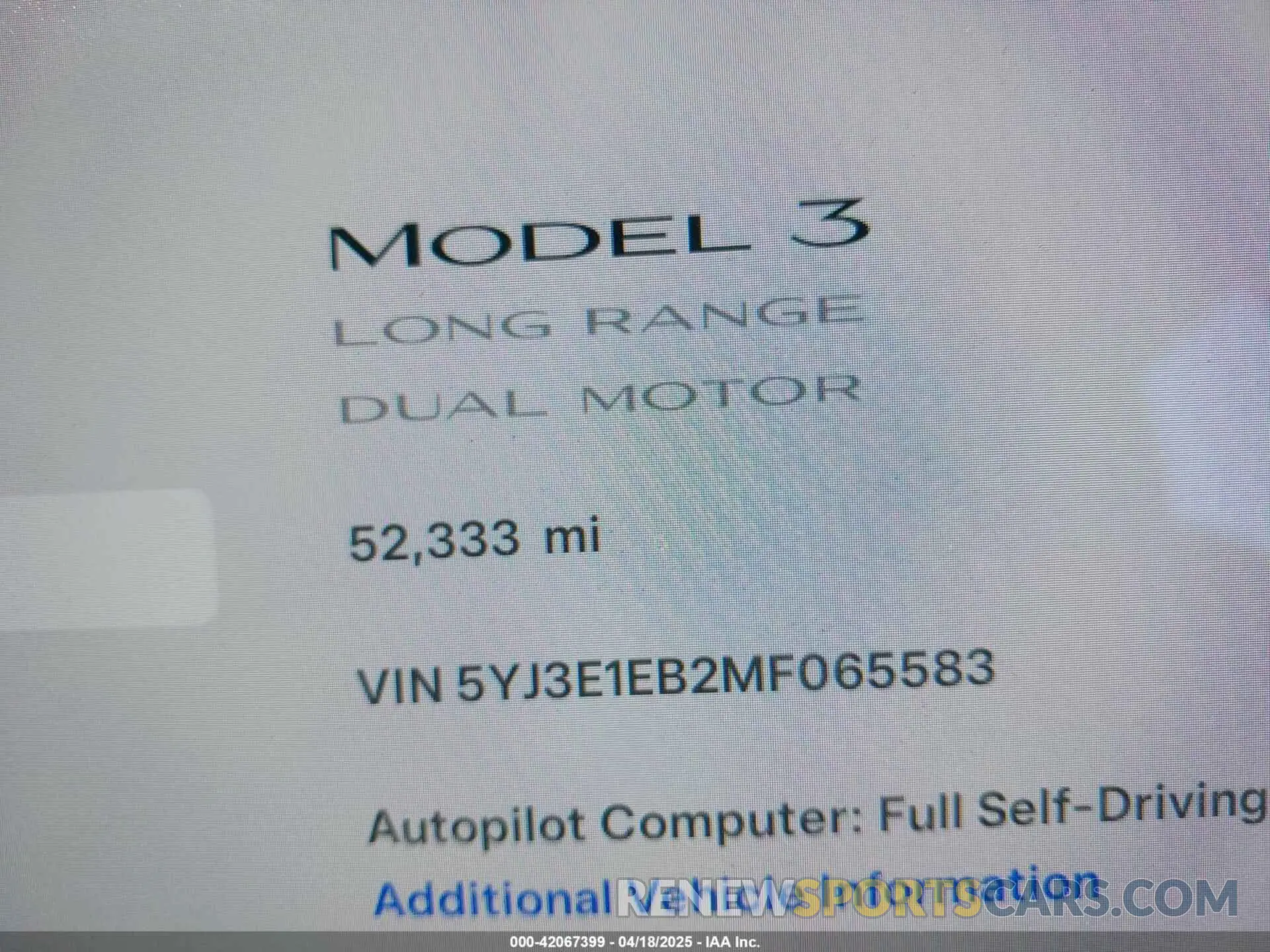 16 Photograph of a damaged car 5YJ3E1EB2MF065583 TESLA MODEL 3 2021