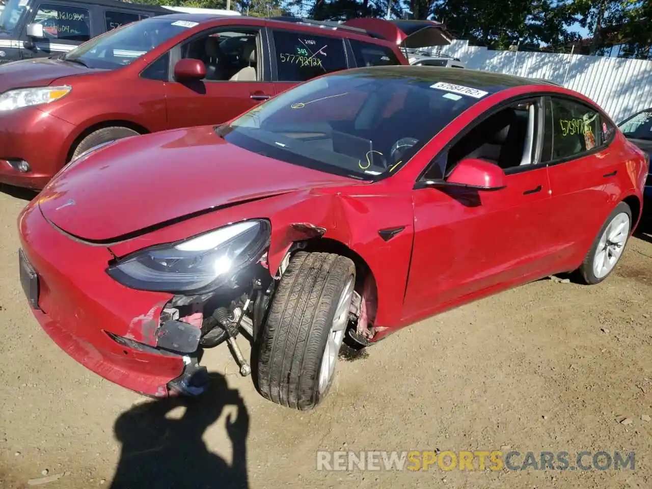 2 Photograph of a damaged car 5YJ3E1EB2MF079600 TESLA MODEL 3 2021