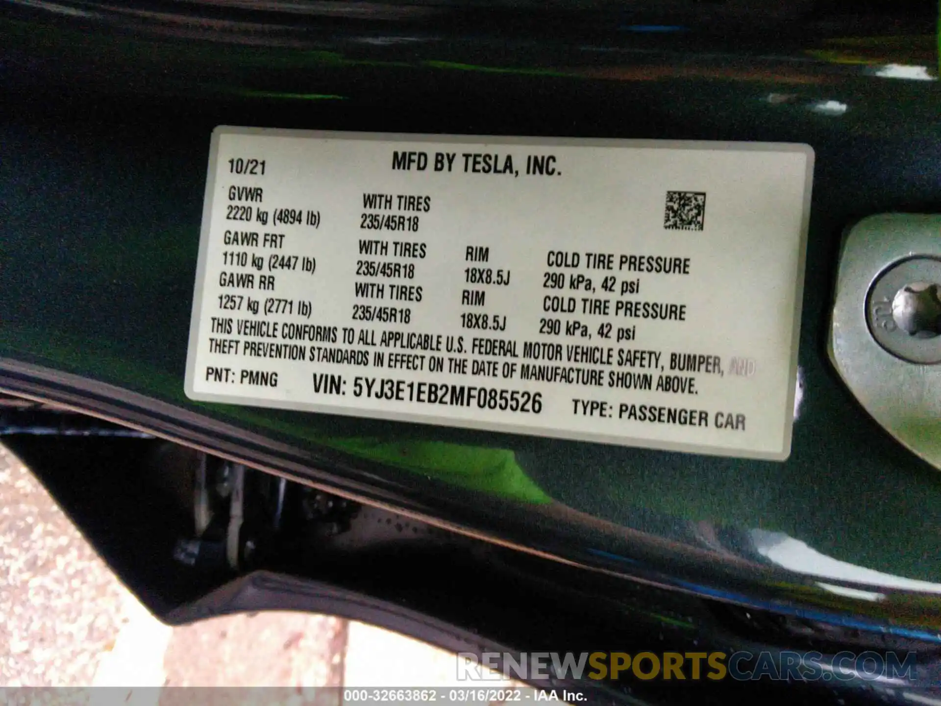 9 Photograph of a damaged car 5YJ3E1EB2MF085526 TESLA MODEL 3 2021