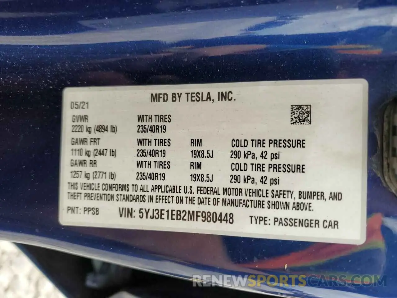 12 Photograph of a damaged car 5YJ3E1EB2MF980448 TESLA MODEL 3 2021