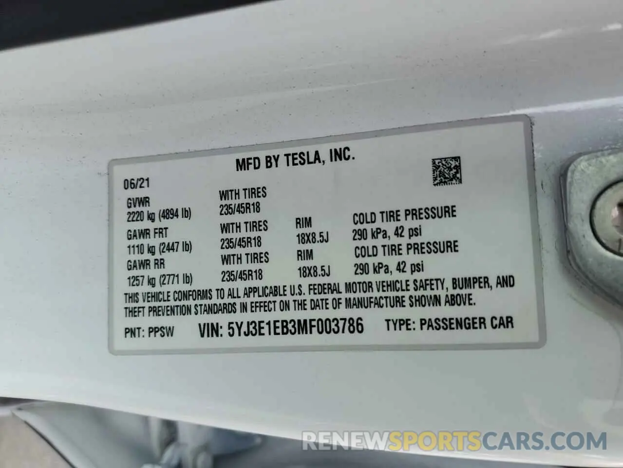 12 Photograph of a damaged car 5YJ3E1EB3MF003786 TESLA MODEL 3 2021
