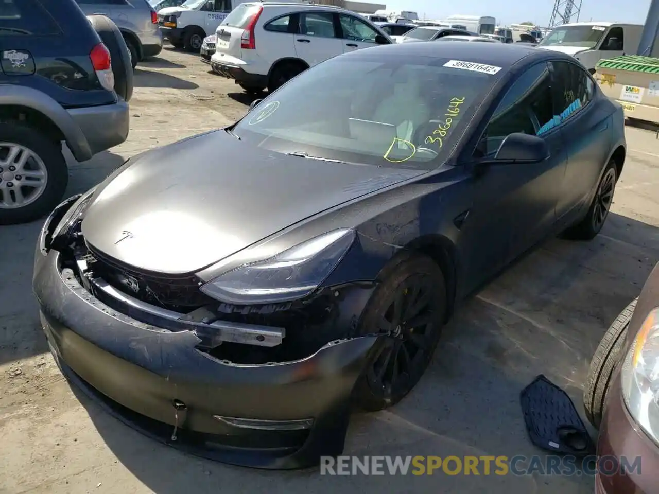 2 Photograph of a damaged car 5YJ3E1EB3MF015579 TESLA MODEL 3 2021