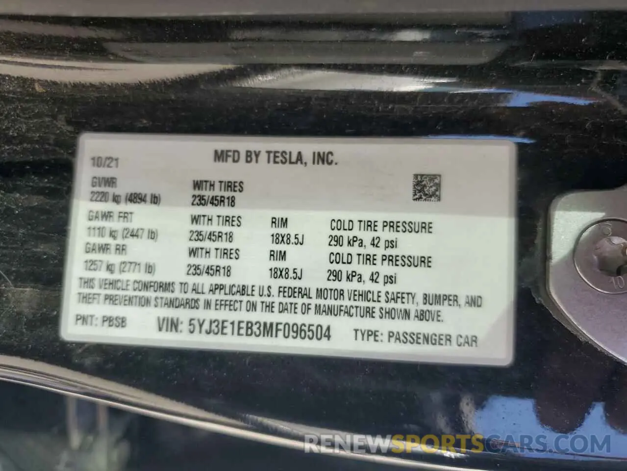 13 Photograph of a damaged car 5YJ3E1EB3MF096504 TESLA MODEL 3 2021
