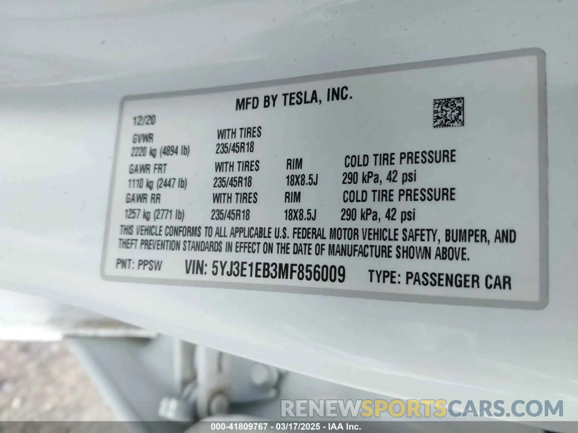 9 Photograph of a damaged car 5YJ3E1EB3MF856009 TESLA MODEL 3 2021