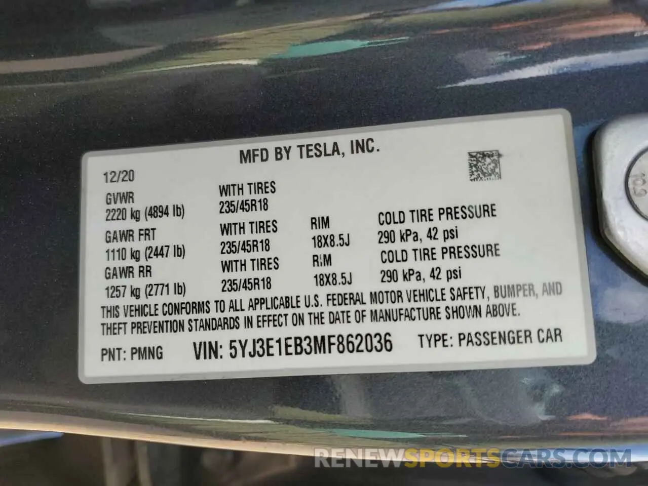 12 Photograph of a damaged car 5YJ3E1EB3MF862036 TESLA MODEL 3 2021