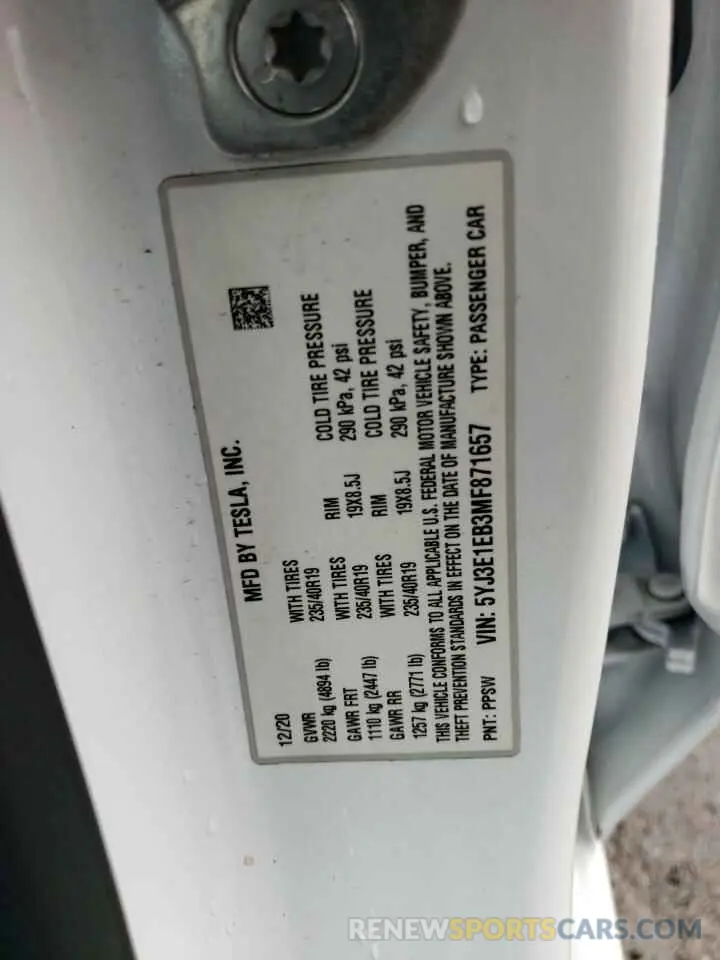 13 Photograph of a damaged car 5YJ3E1EB3MF871657 TESLA MODEL 3 2021