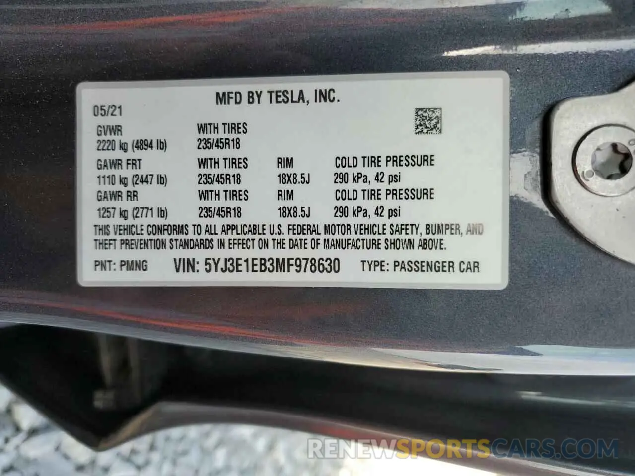 13 Photograph of a damaged car 5YJ3E1EB3MF978630 TESLA MODEL 3 2021
