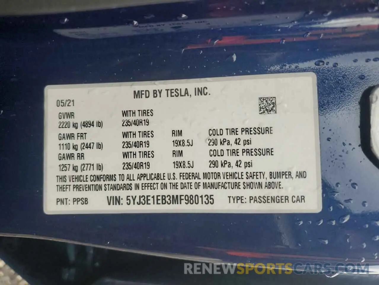 12 Photograph of a damaged car 5YJ3E1EB3MF980135 TESLA MODEL 3 2021