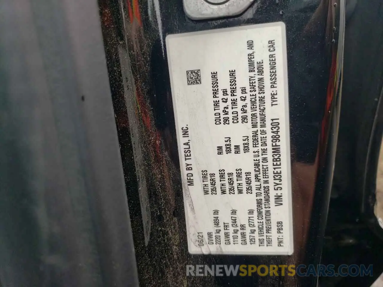 12 Photograph of a damaged car 5YJ3E1EB3MF984301 TESLA MODEL 3 2021
