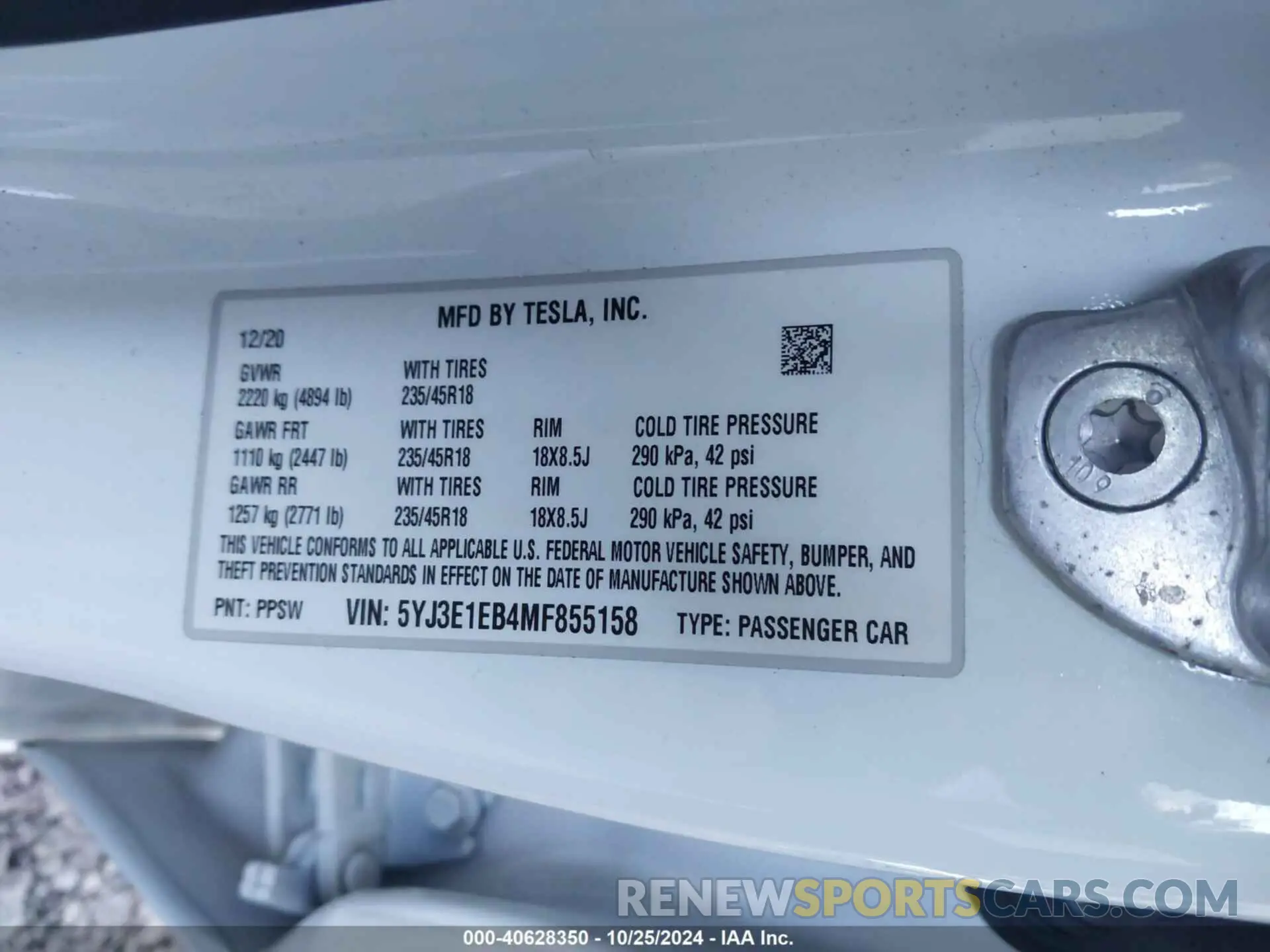 9 Photograph of a damaged car 5YJ3E1EB4MF855158 TESLA MODEL 3 2021
