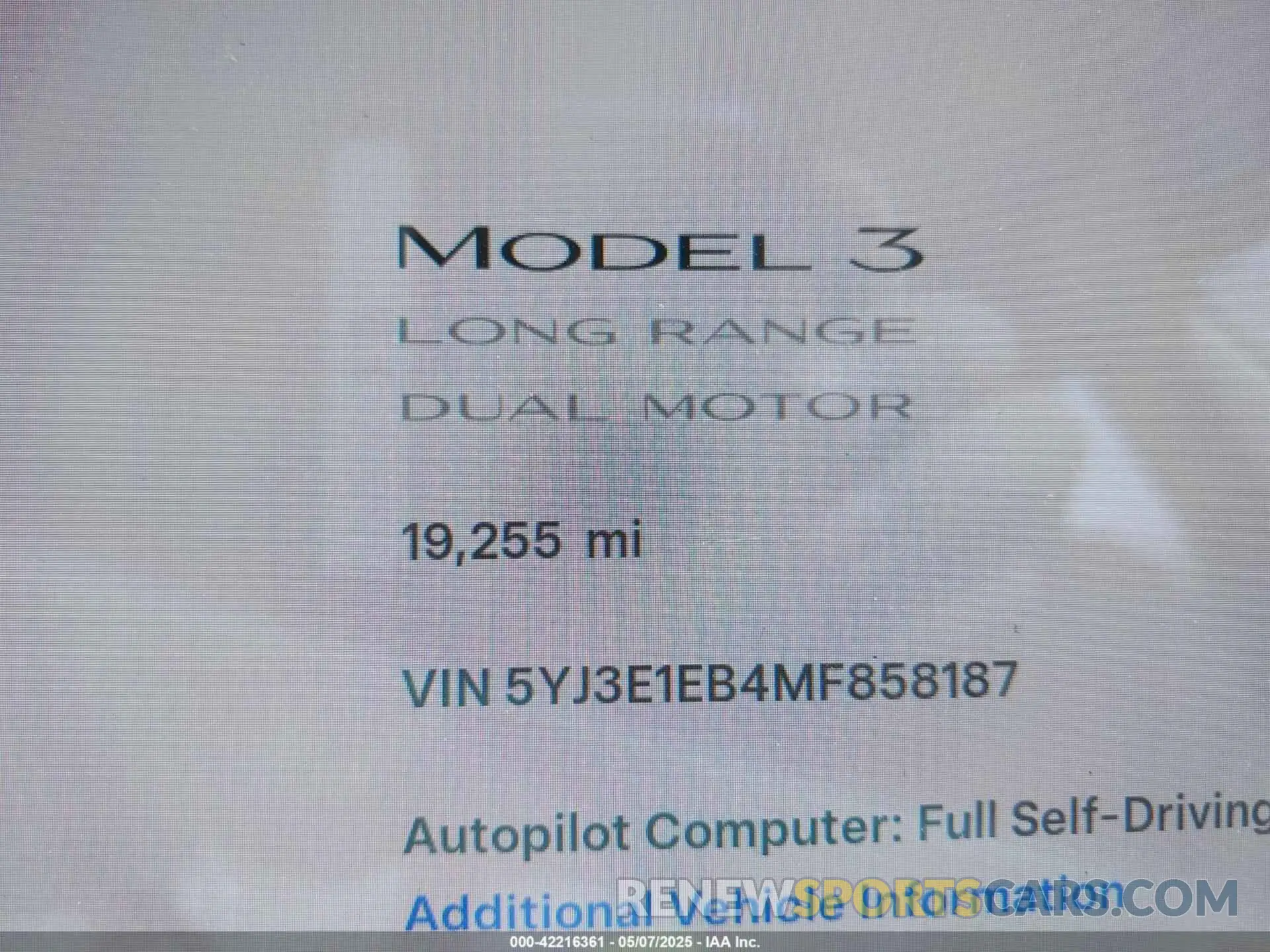 7 Photograph of a damaged car 5YJ3E1EB4MF858187 TESLA MODEL 3 2021