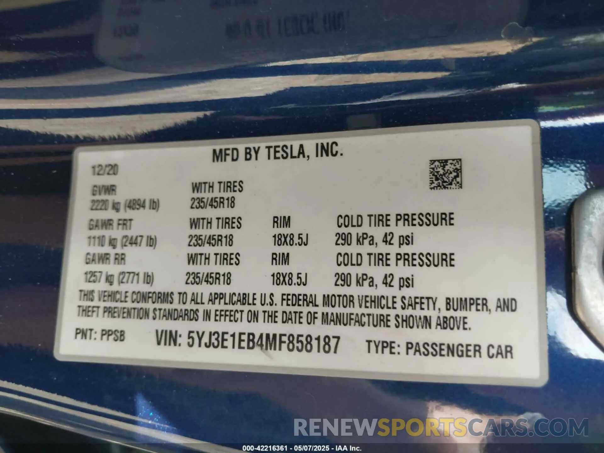 9 Photograph of a damaged car 5YJ3E1EB4MF858187 TESLA MODEL 3 2021