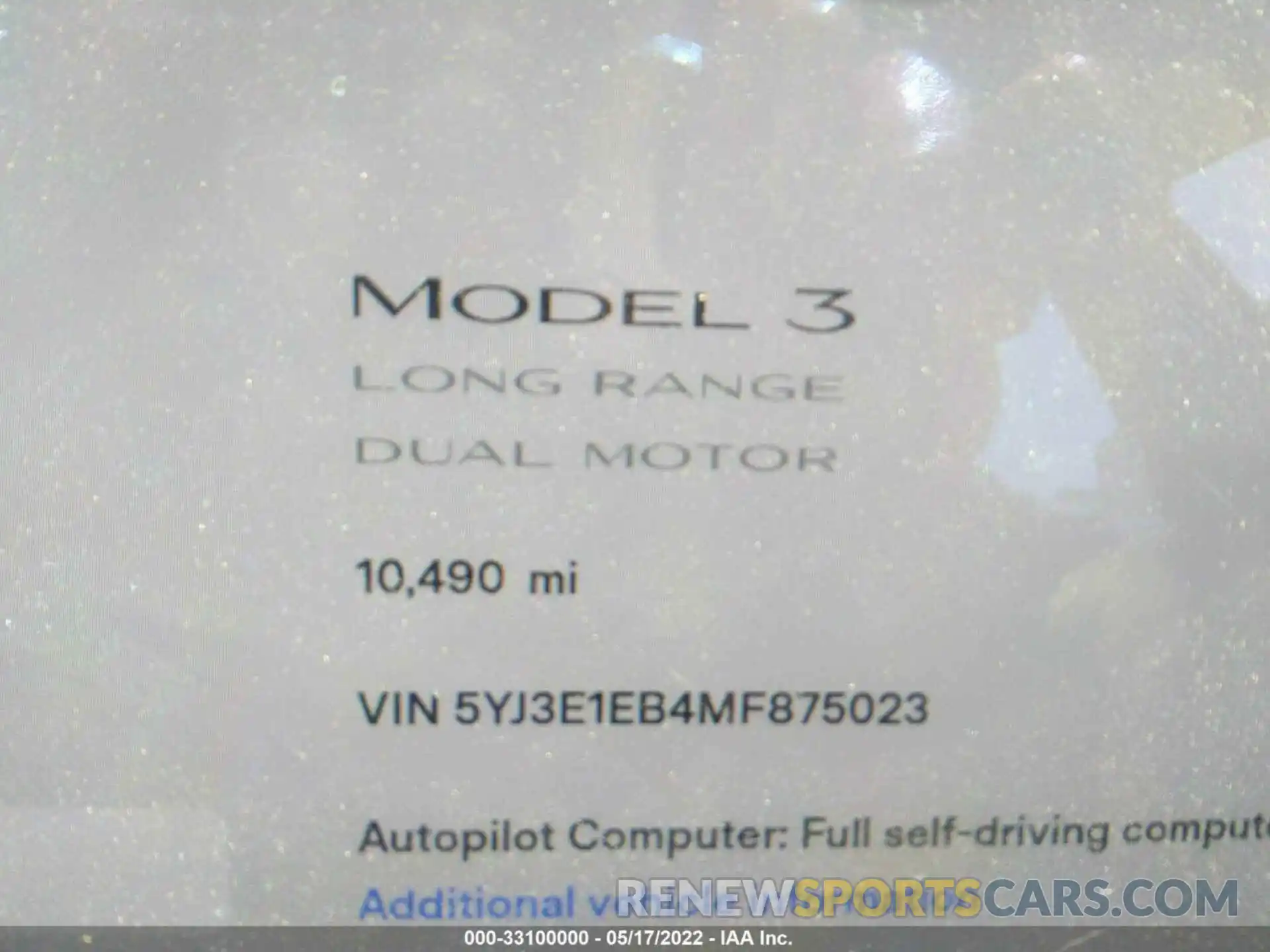 7 Photograph of a damaged car 5YJ3E1EB4MF875023 TESLA MODEL 3 2021