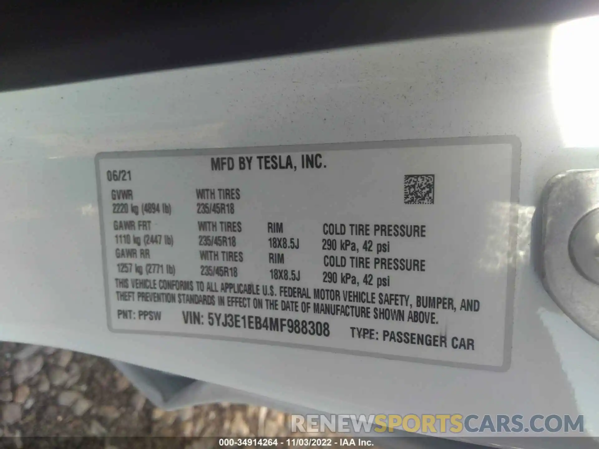 9 Photograph of a damaged car 5YJ3E1EB4MF988308 TESLA MODEL 3 2021