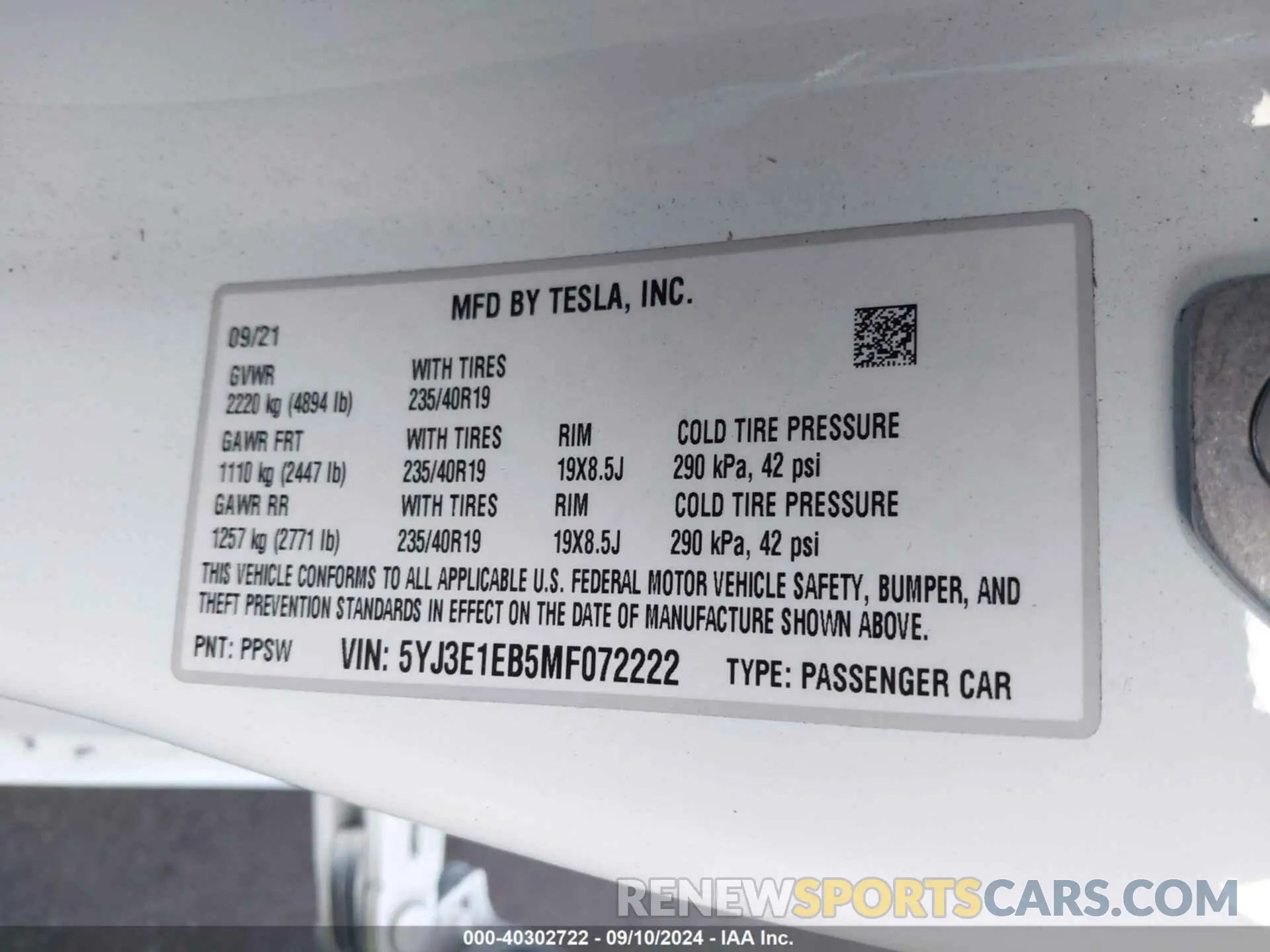 9 Photograph of a damaged car 5YJ3E1EB5MF072222 TESLA MODEL 3 2021
