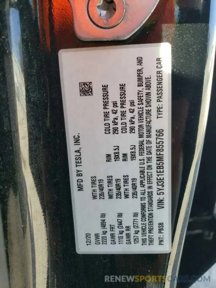 12 Photograph of a damaged car 5YJ3E1EB5MF855766 TESLA MODEL 3 2021