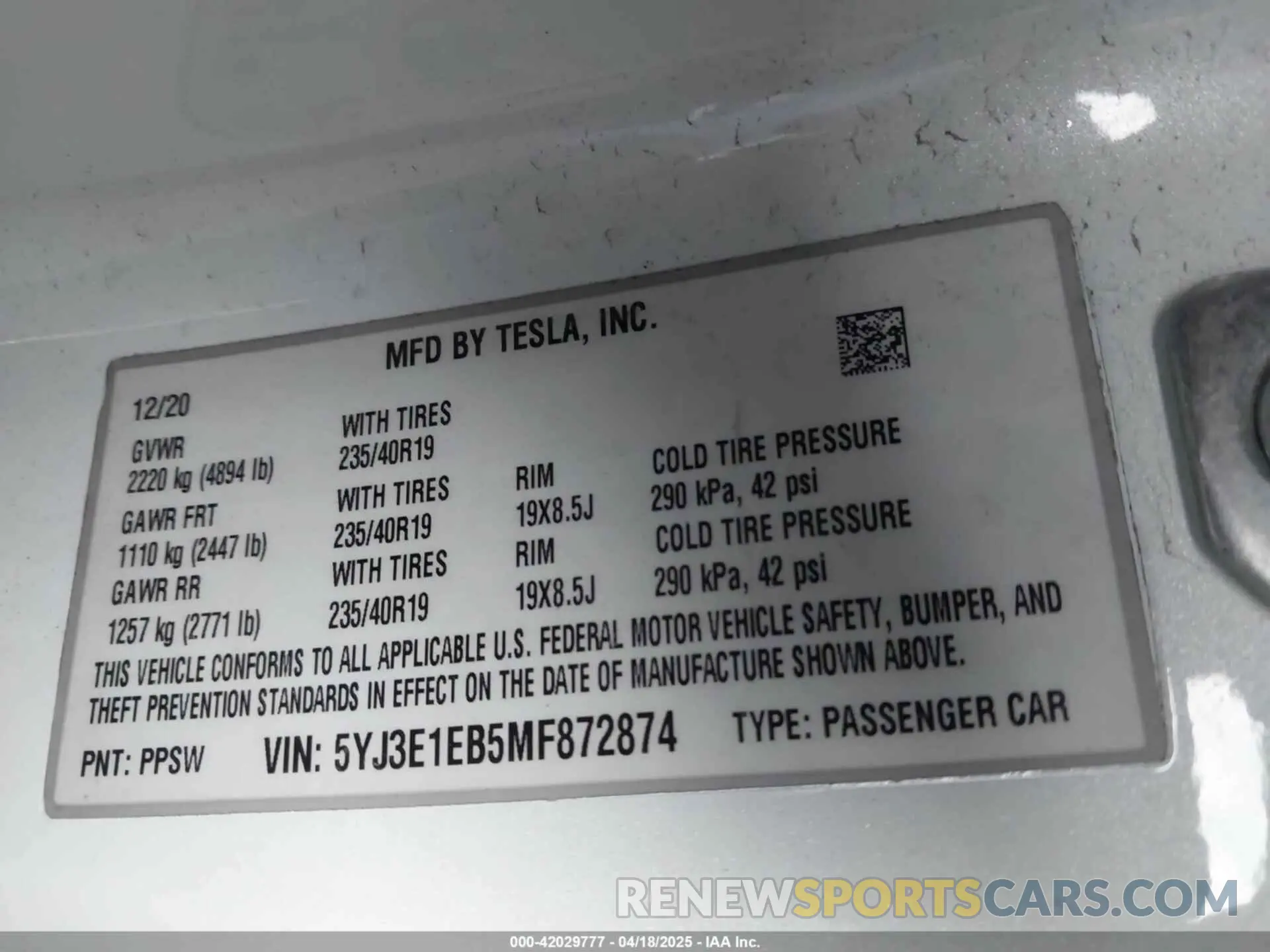 9 Photograph of a damaged car 5YJ3E1EB5MF872874 TESLA MODEL 3 2021