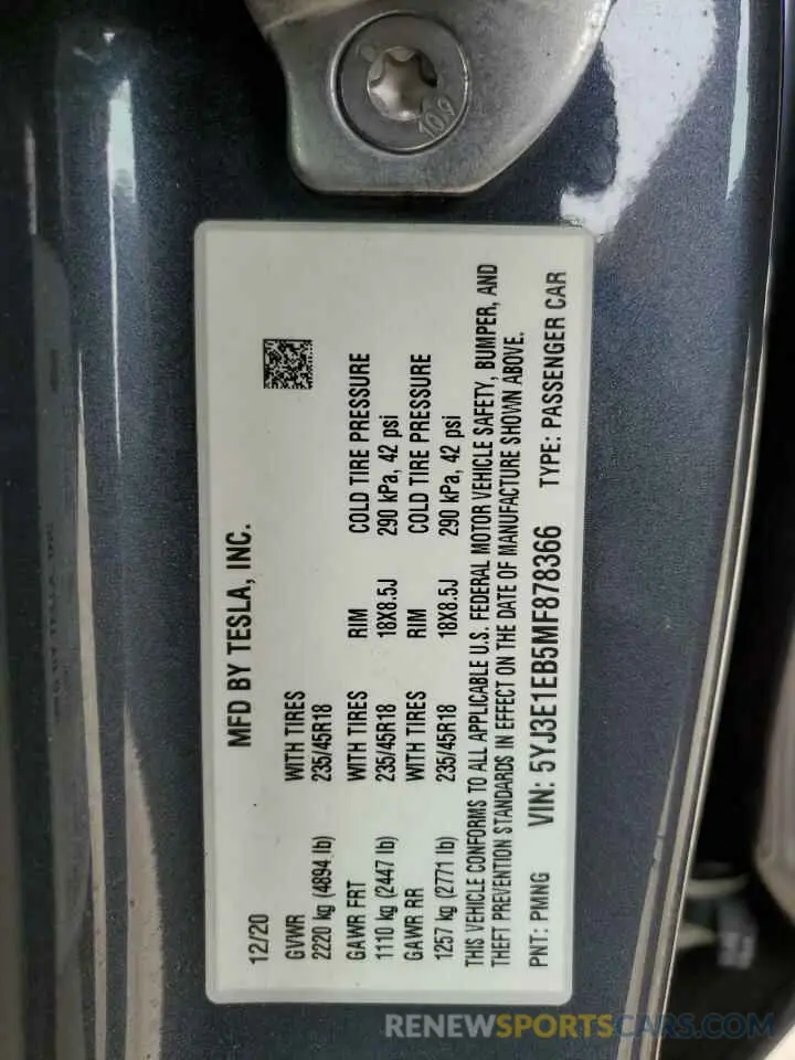 13 Photograph of a damaged car 5YJ3E1EB5MF878366 TESLA MODEL 3 2021