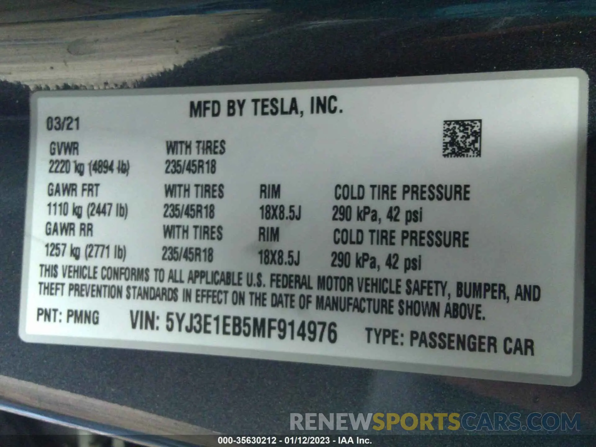 9 Photograph of a damaged car 5YJ3E1EB5MF914976 TESLA MODEL 3 2021