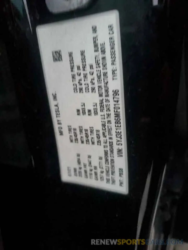 12 Photograph of a damaged car 5YJ3E1EB6MF014796 TESLA MODEL 3 2021