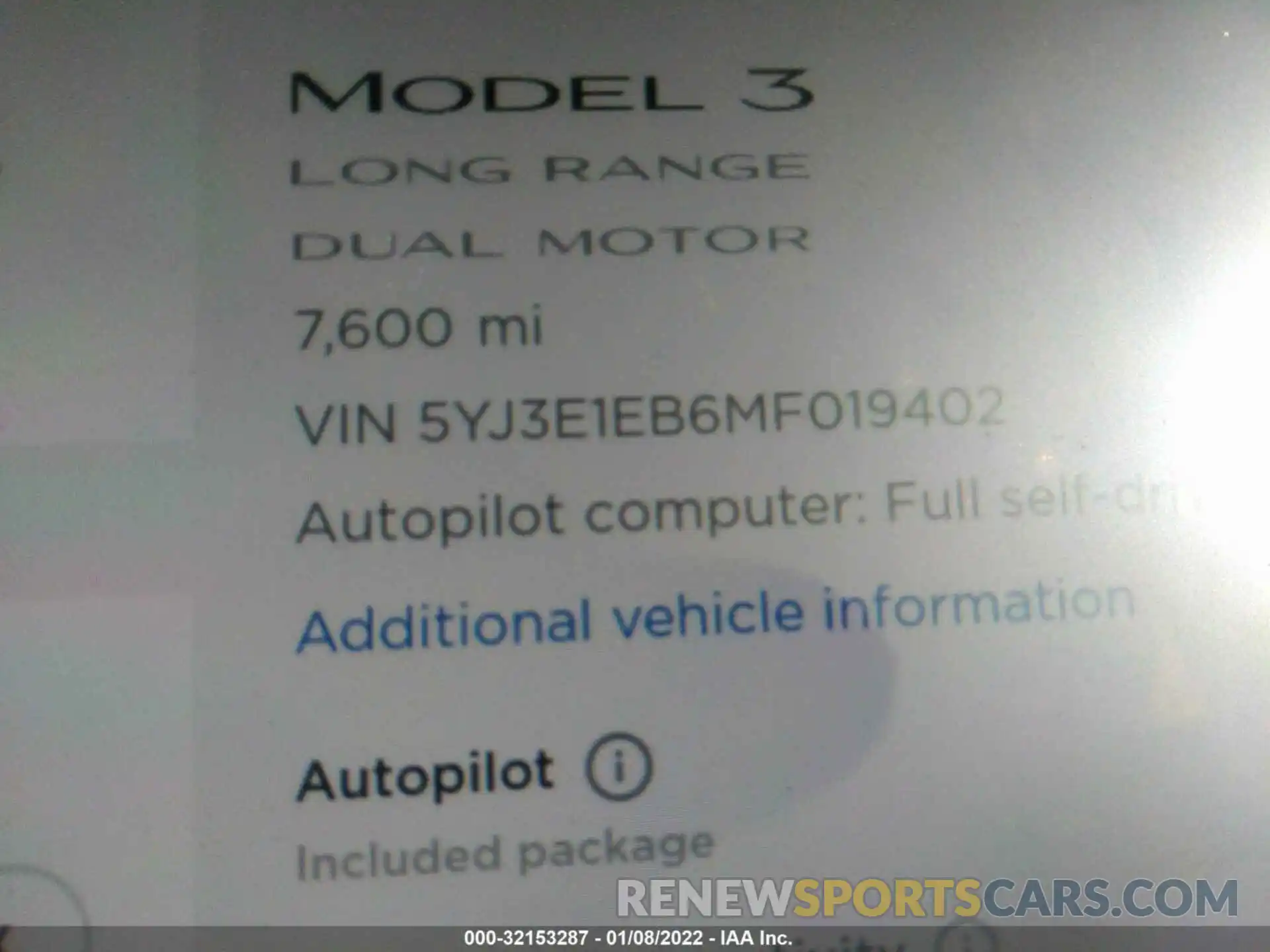 7 Photograph of a damaged car 5YJ3E1EB6MF019402 TESLA MODEL 3 2021