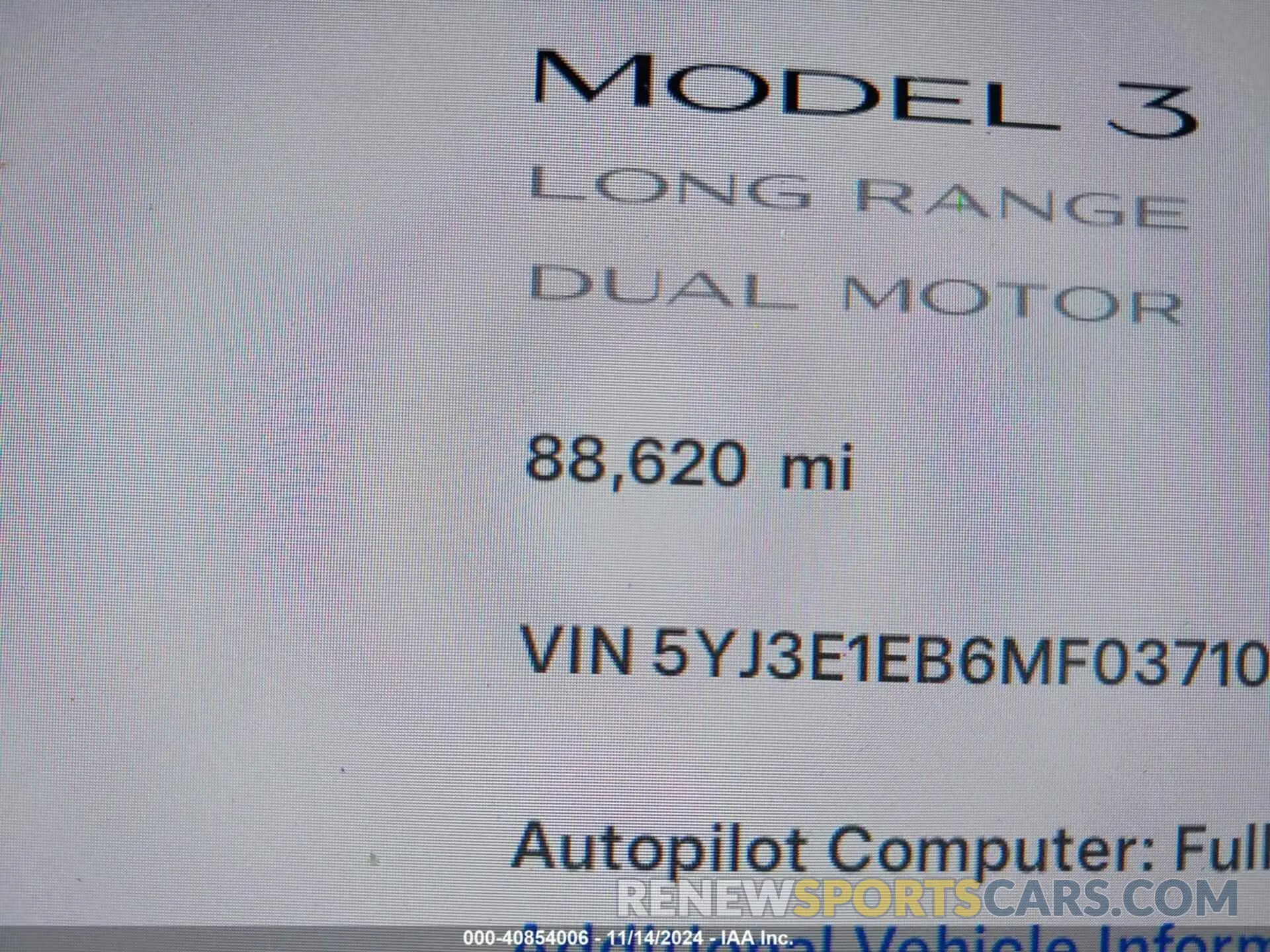 15 Photograph of a damaged car 5YJ3E1EB6MF037107 TESLA MODEL 3 2021