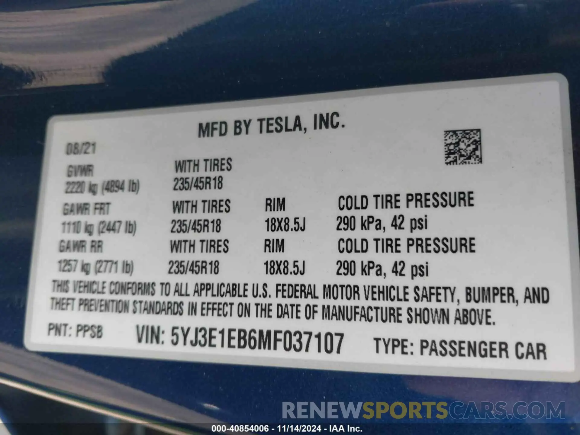 9 Photograph of a damaged car 5YJ3E1EB6MF037107 TESLA MODEL 3 2021