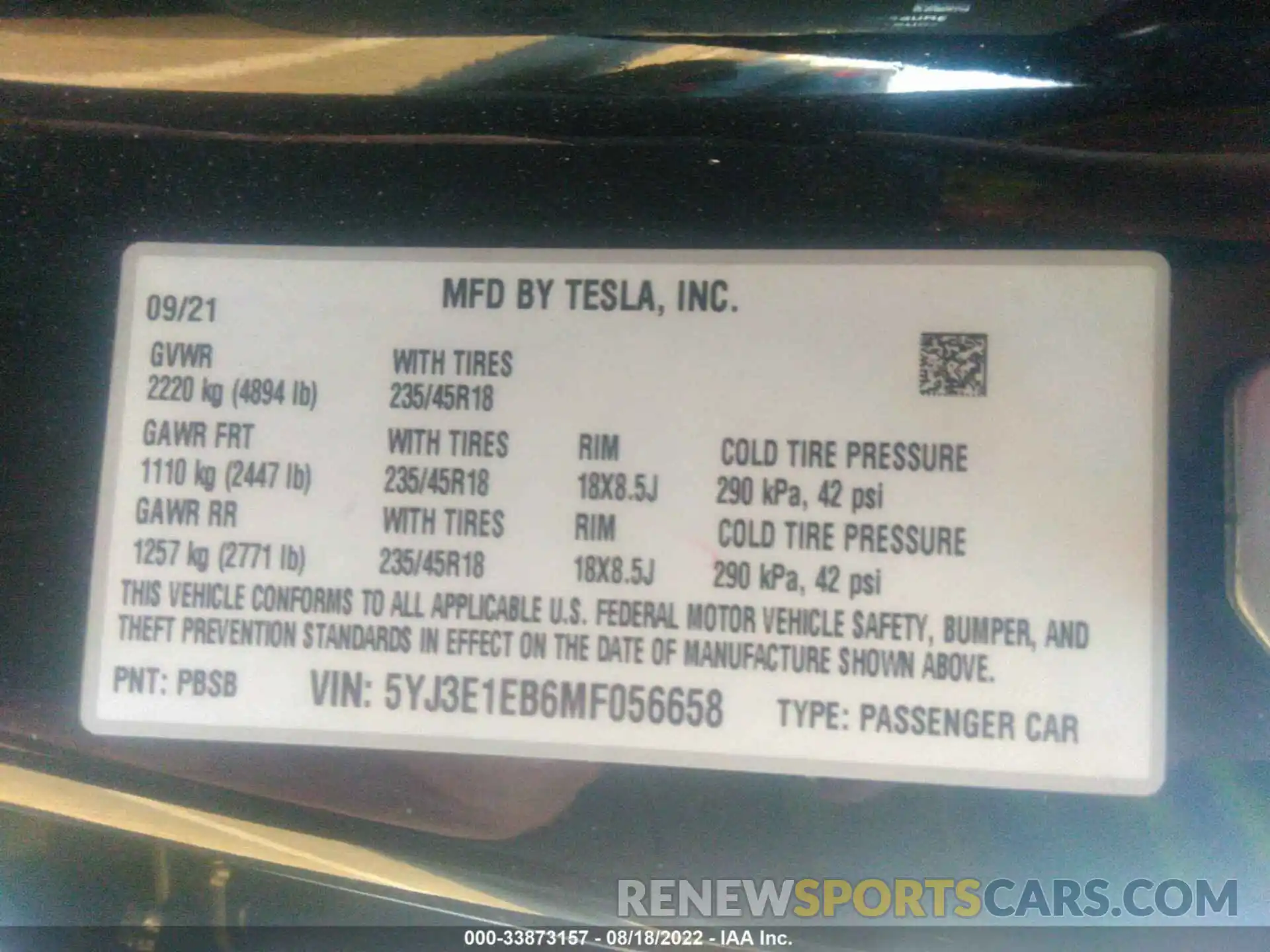 9 Photograph of a damaged car 5YJ3E1EB6MF056658 TESLA MODEL 3 2021