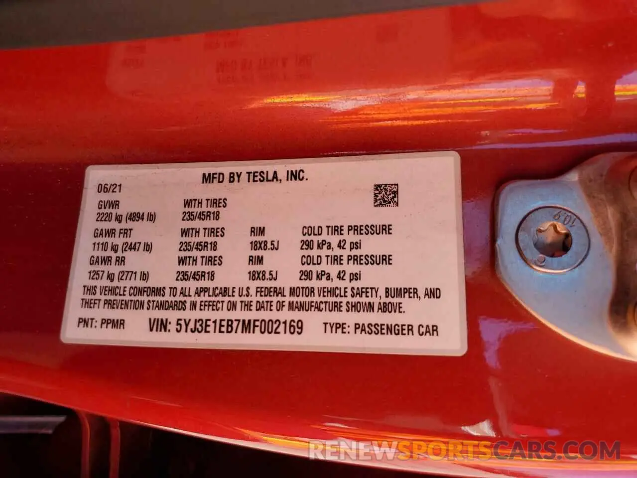 14 Photograph of a damaged car 5YJ3E1EB7MF002169 TESLA MODEL 3 2021