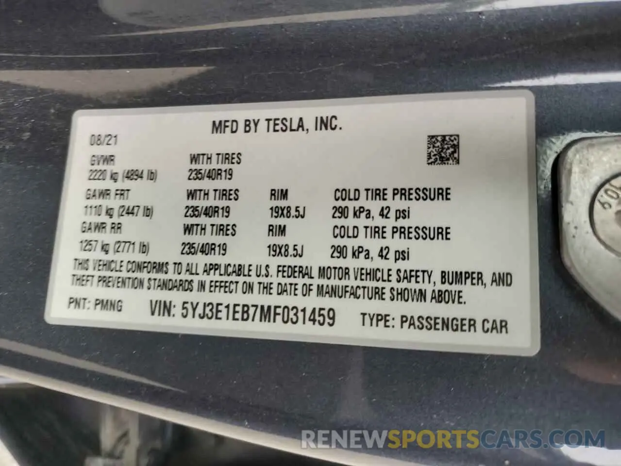 12 Photograph of a damaged car 5YJ3E1EB7MF031459 TESLA MODEL 3 2021