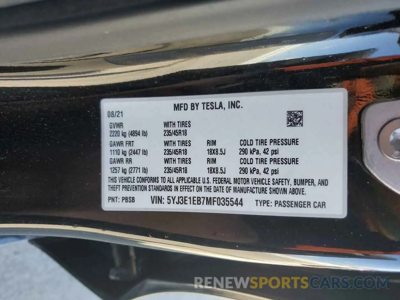 15 Photograph of a damaged car 5YJ3E1EB7MF035544 TESLA MODEL 3 2021