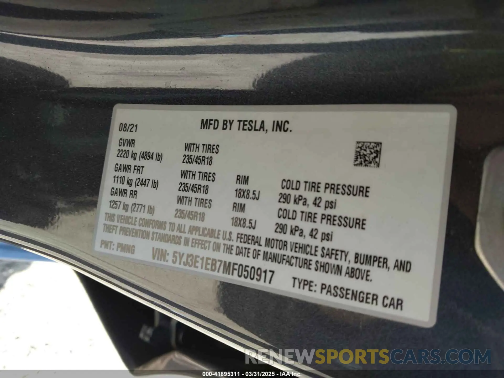 9 Photograph of a damaged car 5YJ3E1EB7MF050917 TESLA MODEL 3 2021