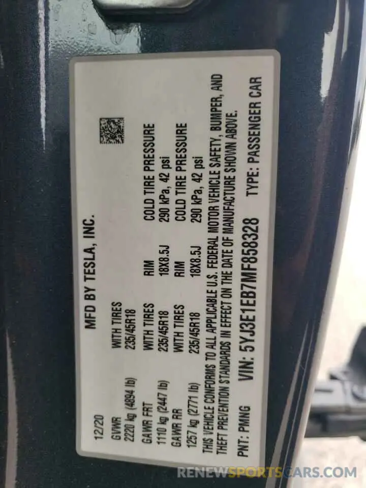 13 Photograph of a damaged car 5YJ3E1EB7MF858328 TESLA MODEL 3 2021