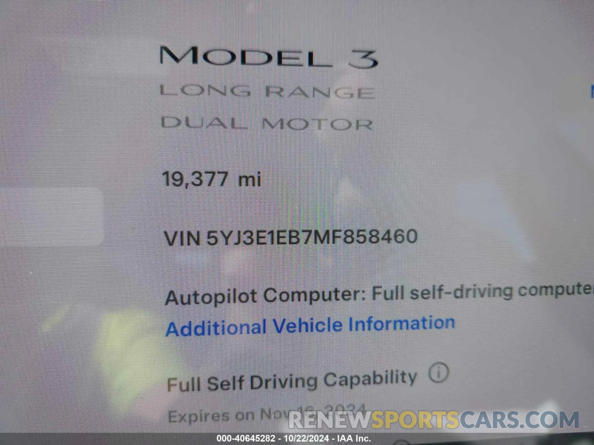 15 Photograph of a damaged car 5YJ3E1EB7MF858460 TESLA MODEL 3 2021