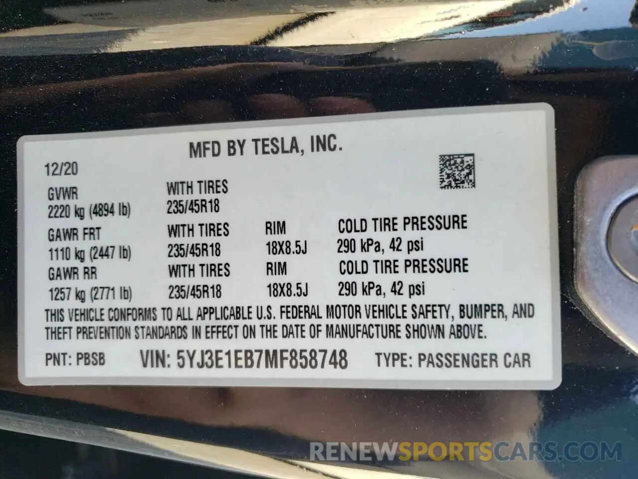 13 Photograph of a damaged car 5YJ3E1EB7MF858748 TESLA MODEL 3 2021