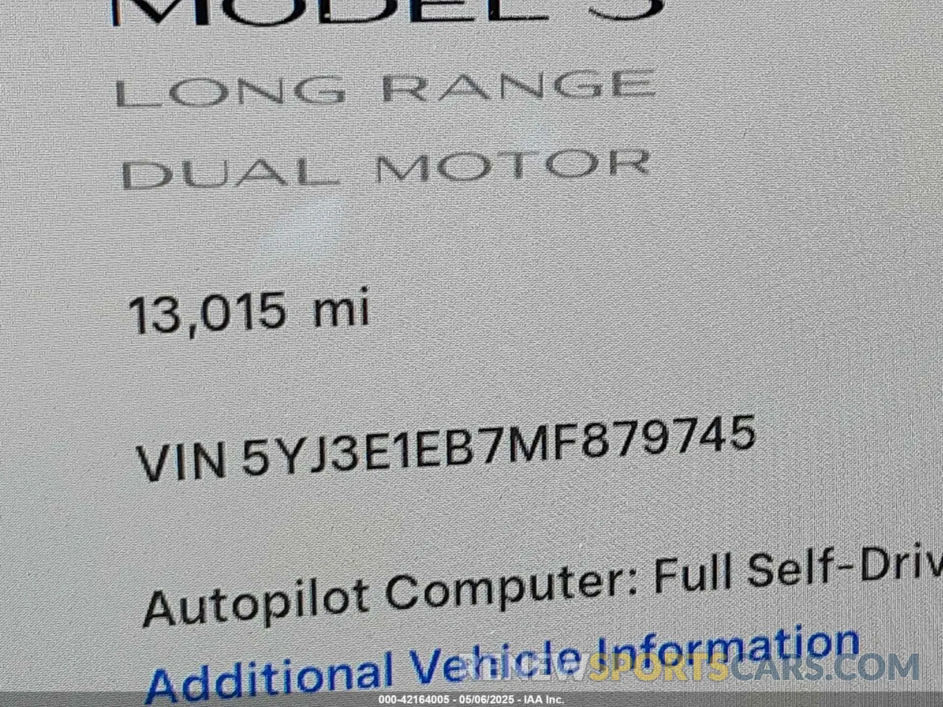 16 Photograph of a damaged car 5YJ3E1EB7MF879745 TESLA MODEL 3 2021