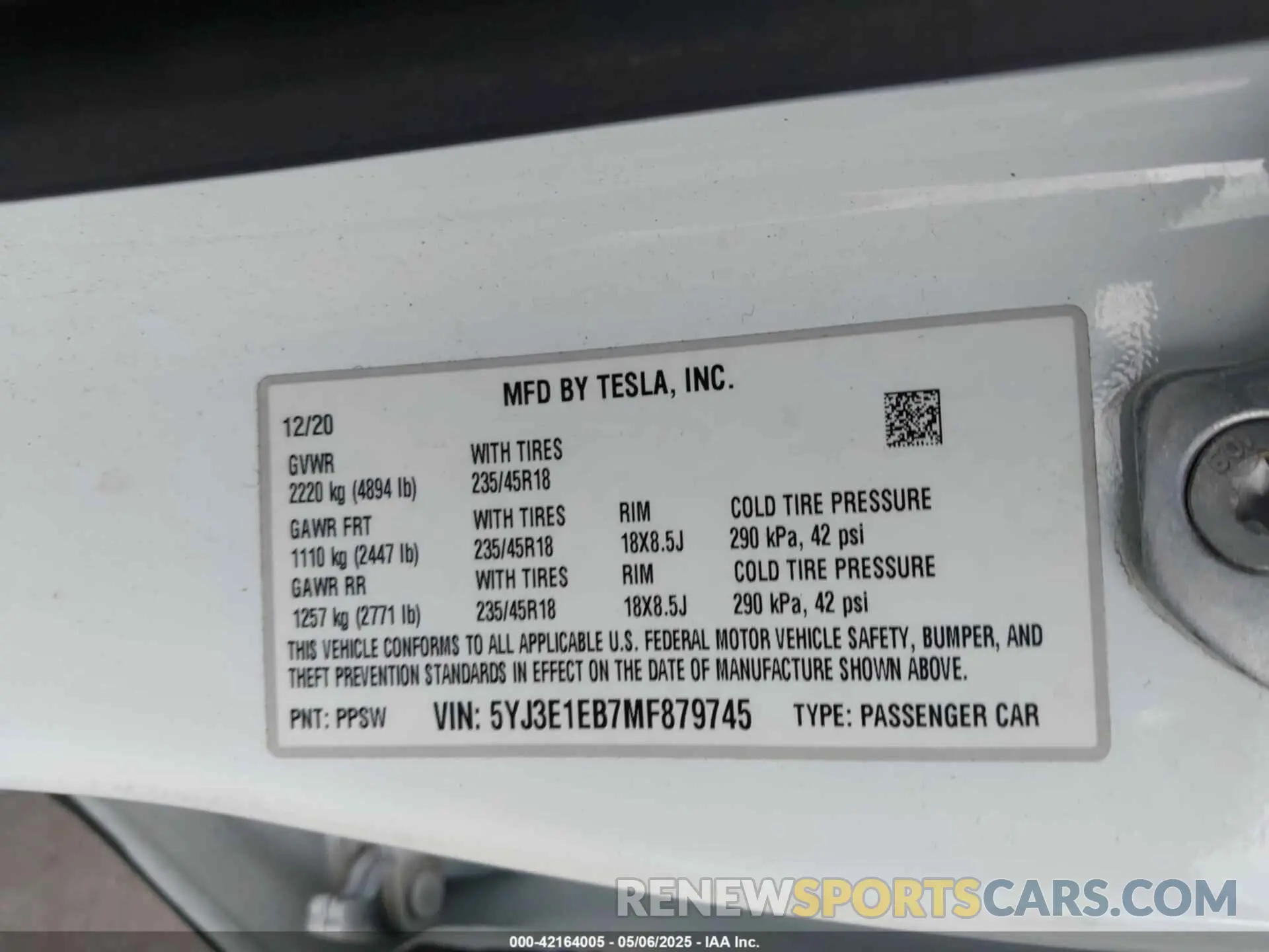 9 Photograph of a damaged car 5YJ3E1EB7MF879745 TESLA MODEL 3 2021